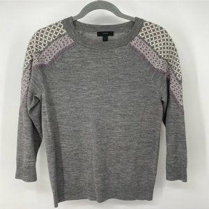 J.Crew: Tippi Gray Embroidered Shoulder Merino Wool Crew Neck Sweater